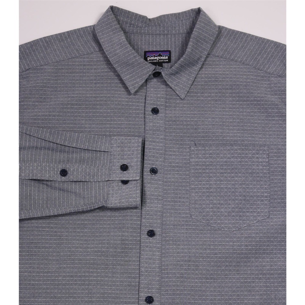 Patagonia M's Long-Sleeved Fezzman Shirt -Slim Fit Gray Check button-Up Shirt~ L
